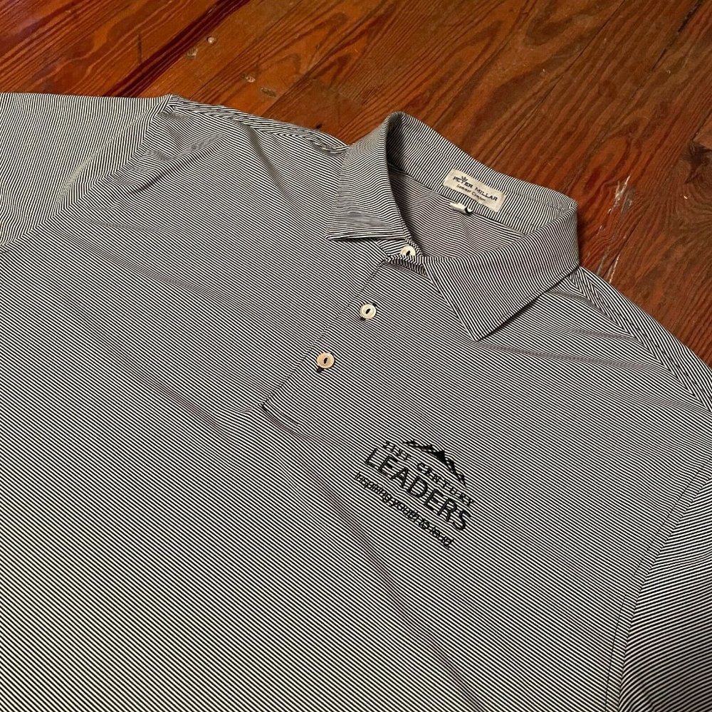 Peter Millar Summer Comfort Golf Stretch Navy Blue Striped Men's L Polo Shirt
